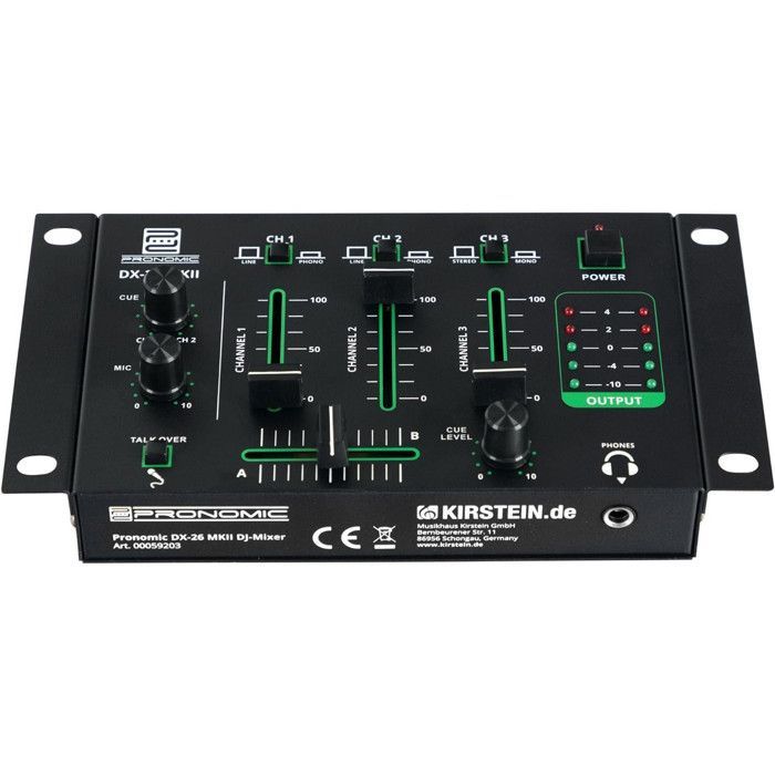 Pronomic DX-26 MKII 3-Channel Mixer - Talkover Function, Headphones and Microphone - DJ Sound System Discovery Pack