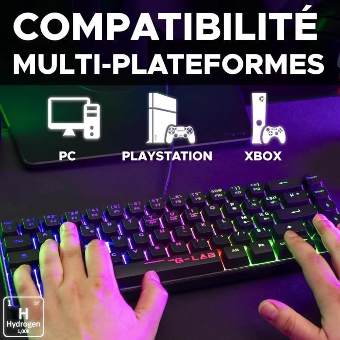 Tastiera da gioco - G-Lab - KEYZ HYDROGEN - Formato compatto 60% - Retroilluminata - Cablata - Nera