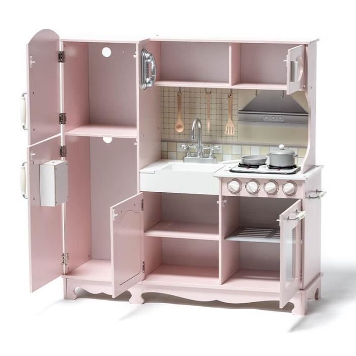 Cuisine en bois - Rose - Pour enfants - 95x32x103cm - Accessoires inclus