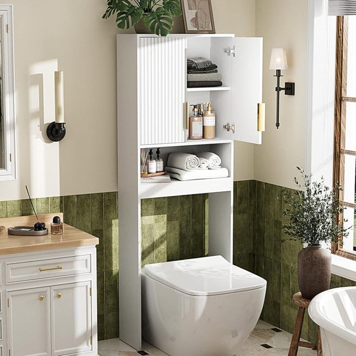 Armario para lavadora ALIGHTUP - Armario de almacenamiento para baño/lavadero - 60,5 x 25 x 173 cm - Blanco