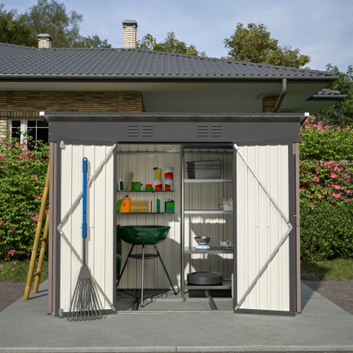 Abri de jardin en métal 2.54m² - 229 x 111 x 182 cm - cabanon de rangement jardin exterieur résistant aux intempéries, Brun