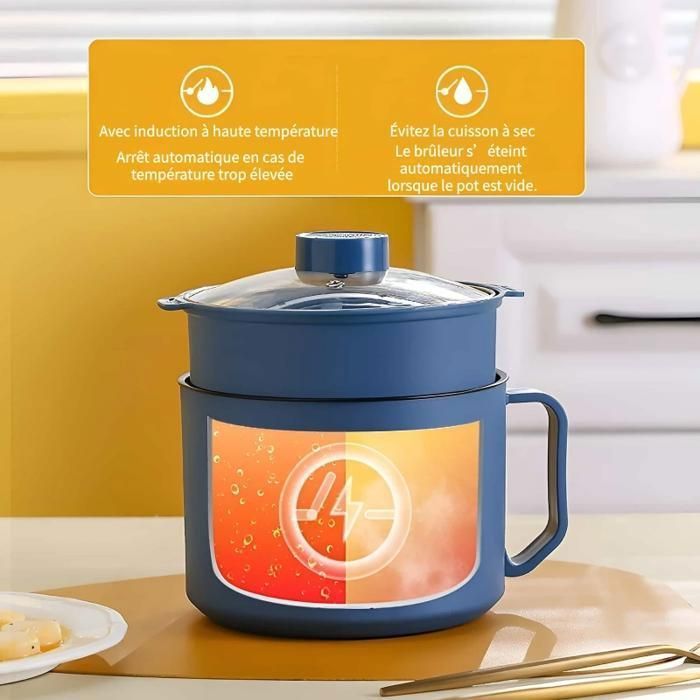 Marmite multifonction, 1,8 L, 300 W/600 W, avec cuiseur vapeur, antiadhésif, anti-cuisson à sec, 17,5 cm