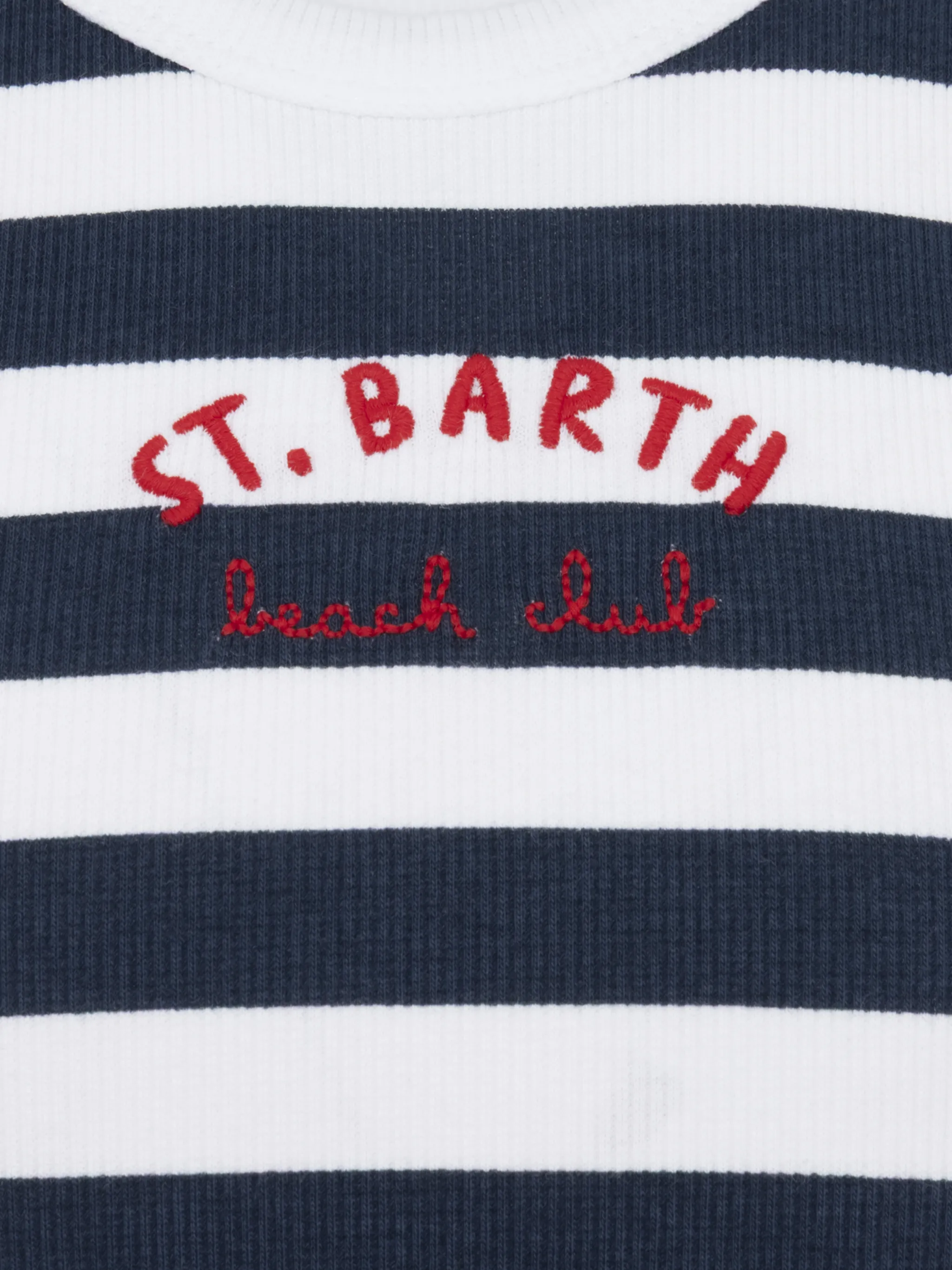 Top corto Blue Jr in maglia en een zware blu navy met ricamo