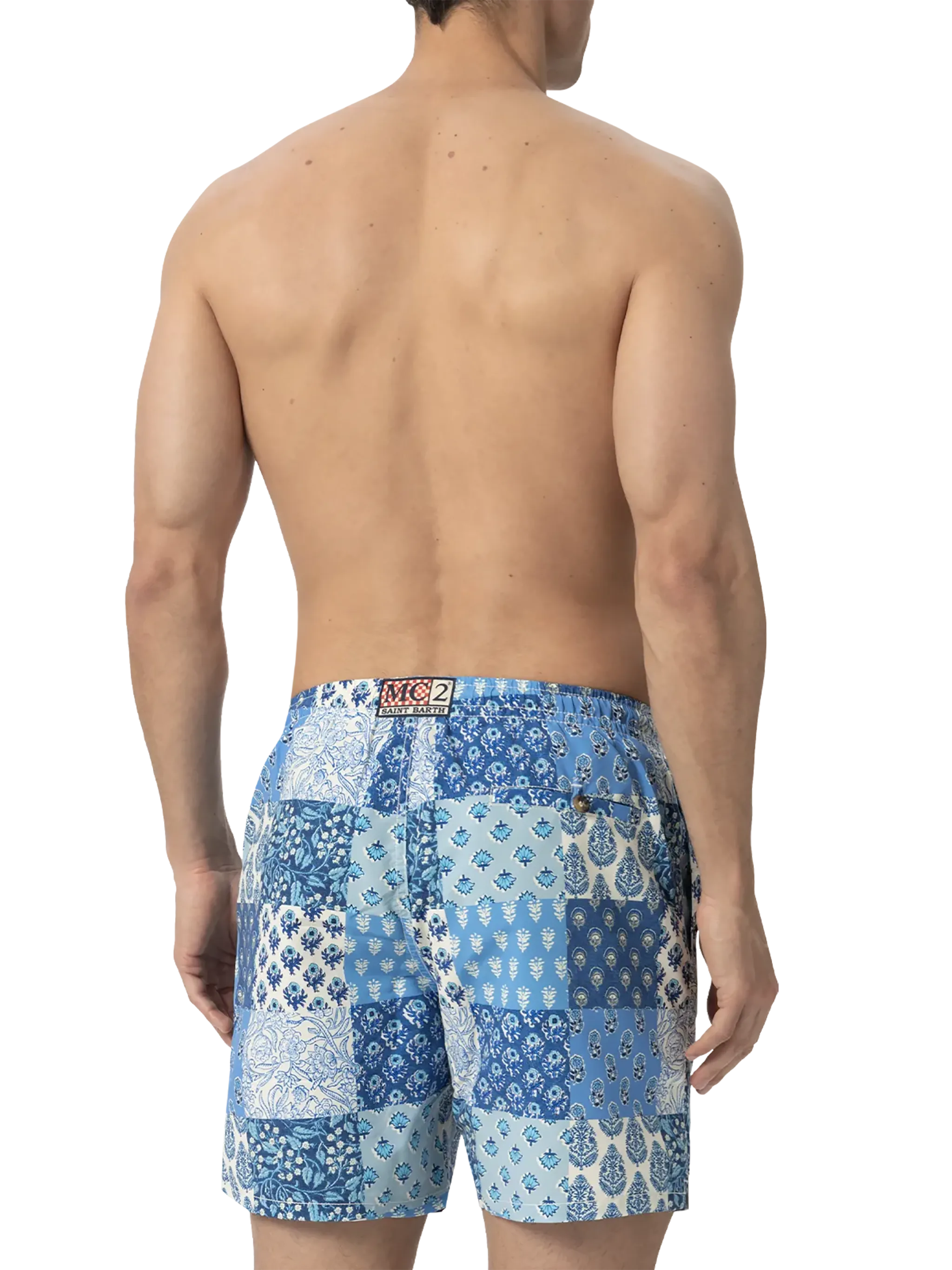 Costume mare lunghezza media Caprese con stampa fiori patch