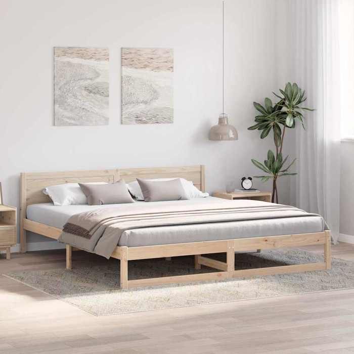 Cama doble CHIC para adultos - Estructura de cama de 200 x 200 cm, color marrón, madera maciza de pino #Sara47169