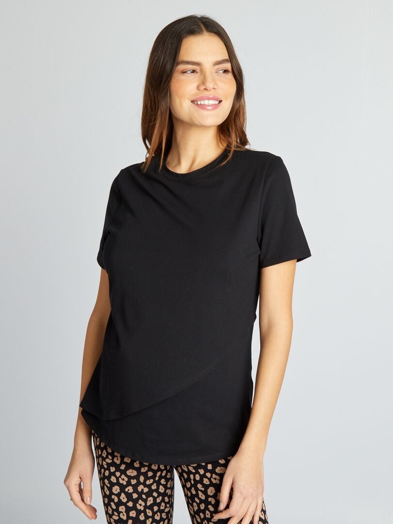 Camiseta de amamentação com amarração frontal - preta