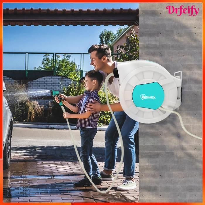 AKOZON 10532 25m Garden Hose Reel - 180° Swivel - Automatic Rewind