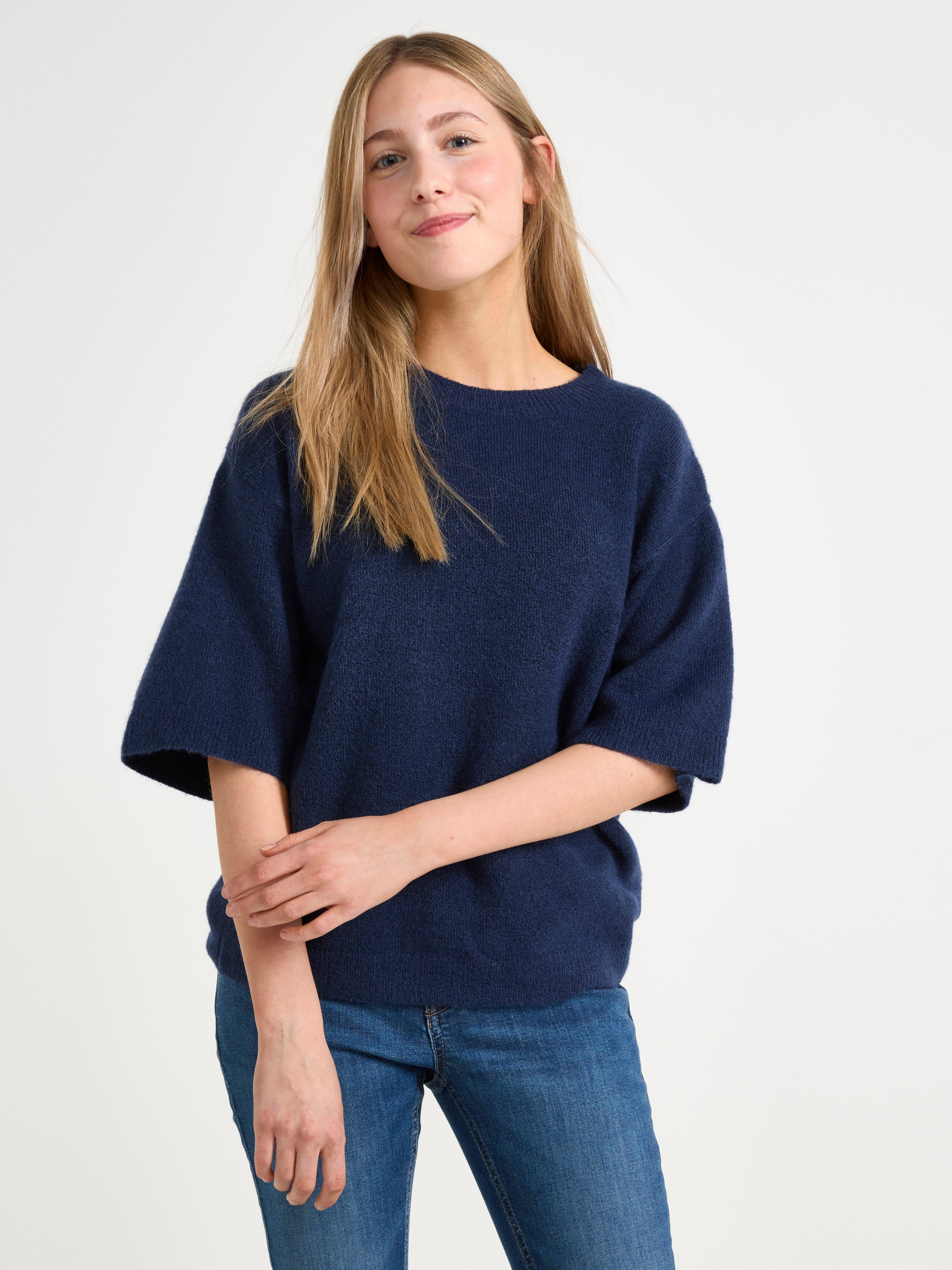 Jersey de punto de manga corta azul oscuro
