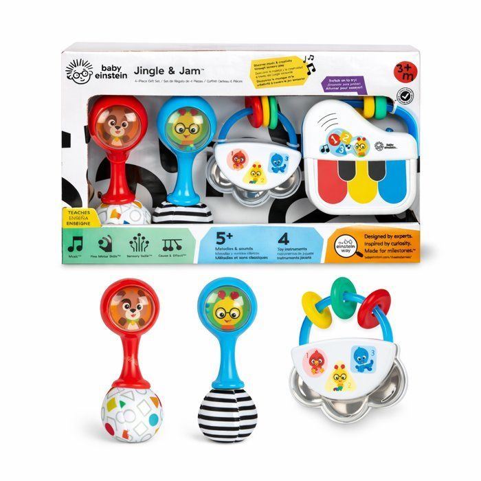 BABY EINSTEIN- Coffret cadeau bébé musical Jingle & Jam 3 jouets musicaux: mini tambourin, 2 maracas, piano bébé