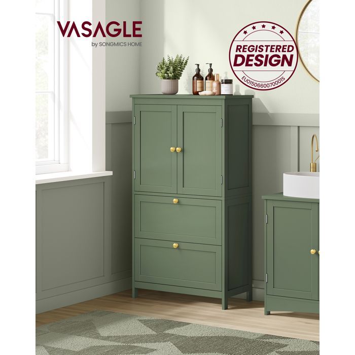 Mobiletto da bagno - MDF - Verde foresta - 2 ante - 2 cassetti - Ripiani regolabili