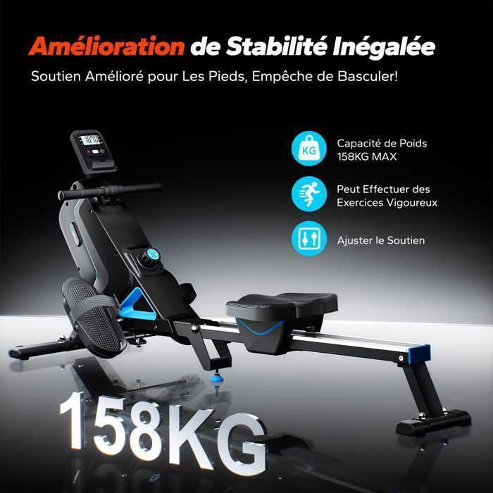 Vogatore magnetico MERACH, 16 livelli di resistenza manuale, schermo LCD, supporto per iPad, carico massimo 150 kg, compatibile con Kinomap.