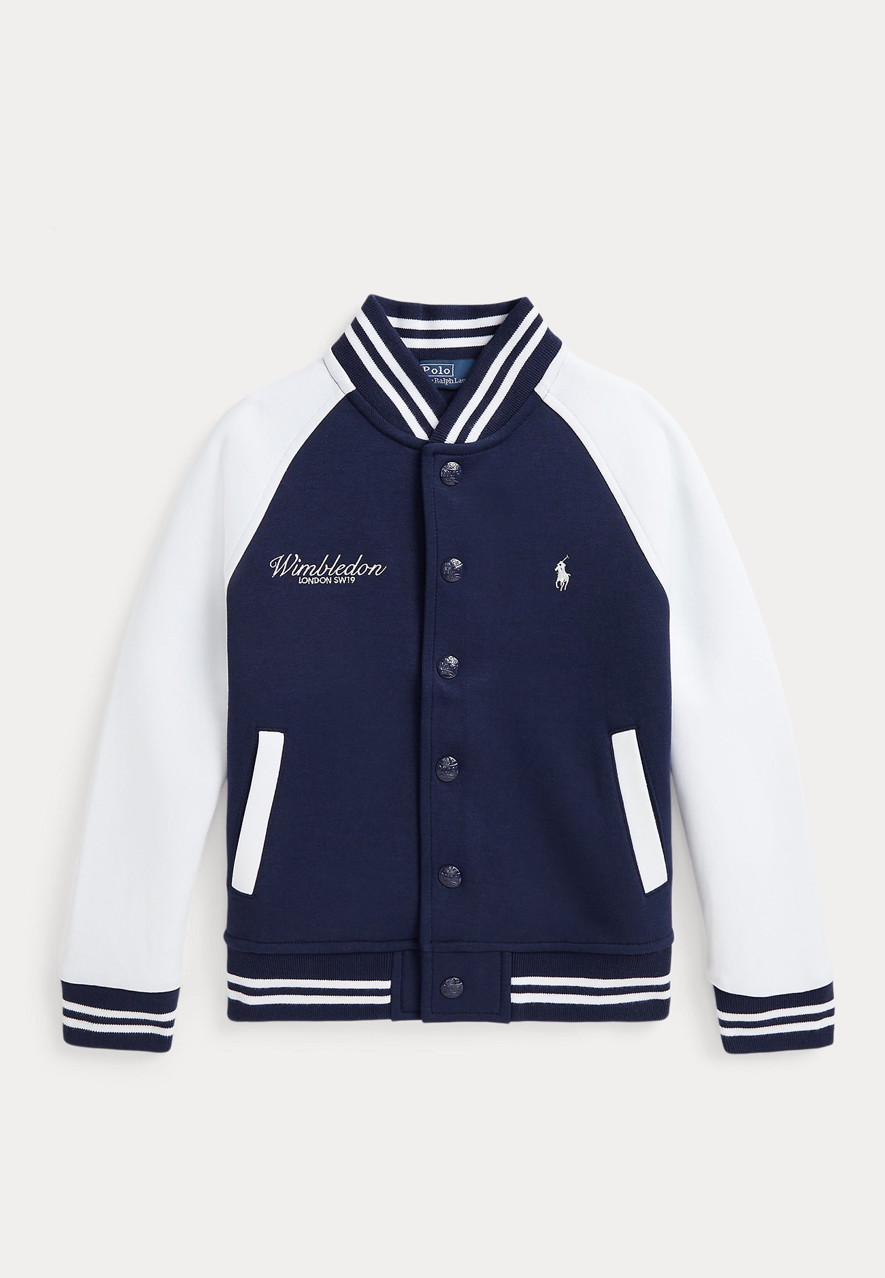 Polo Ralph Lauren WIMBLEDON DOUBLE KNIT BASEBALL JACKET - Mikina na zips - rafinovaná námornícka modrá/keramická biela