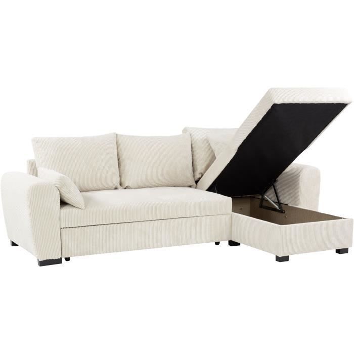 Sofá cama esquinero reversible - 3 plazas - MAX - Tela Lincoln Beige - Compartimento de almacenamiento - 240 x 143 x 85 cm - CONFORTEAM