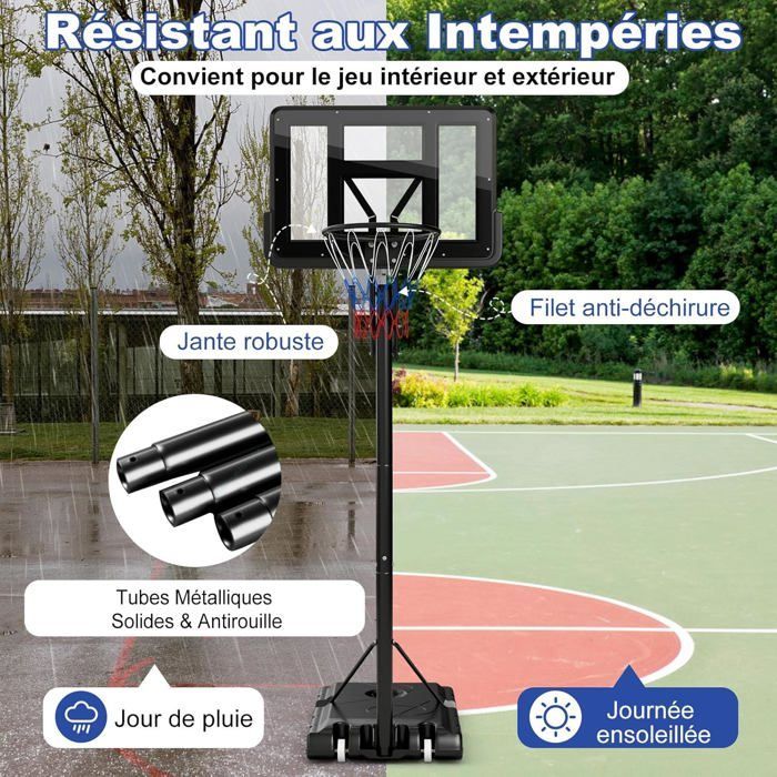 Aro de baloncesto portátil independiente COSTWAY - 2 ruedas - Ajustable de 143 a 305 cm - Aro trasero de 111 cm - Base recargable - Bolsa de seguridad