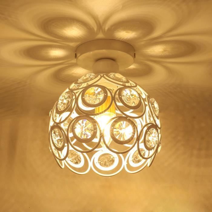 Sayoo 1pc Crystal Metal Iron Ceiling Light Chandelier E27 for Living Room Bedroom Cafe Bar Restaurant - Ø20cm White