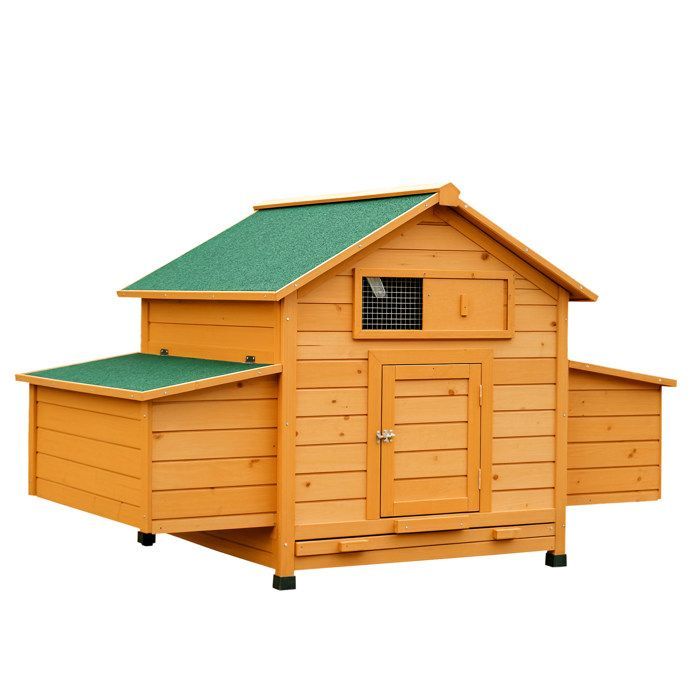 Poulailler - PawHut - pour 4 poules - pondoir, toit imperméable ouvrable, tiroir amovible - bois de sapin - 150x100x96,5cm - jaune