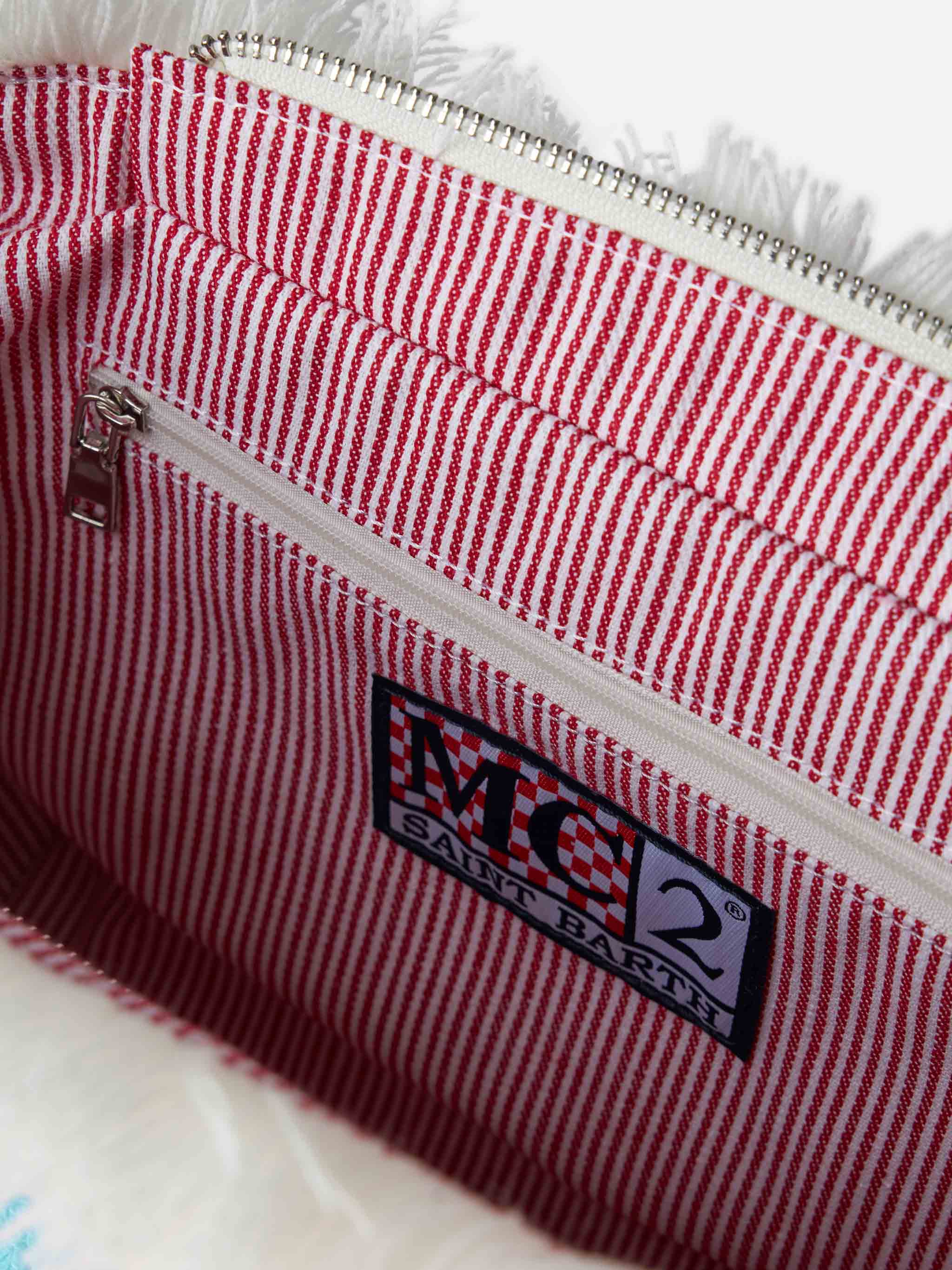 Colette Sponge Handtas Wit | Meerkleurig Patch Logo | Ritssluiting en Binnenvak | Afneembare Schouderband | Meerkleurige Badstof Patch | MC2 Saint Barth