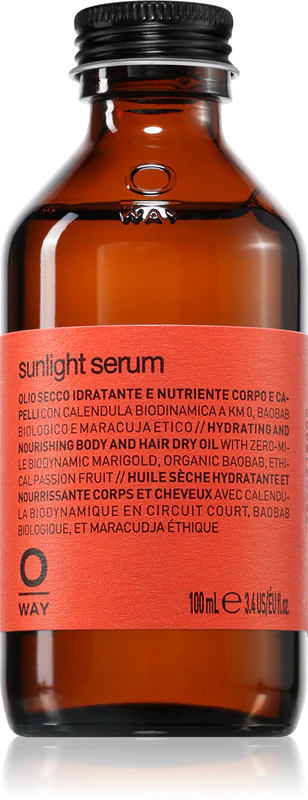 Oway SunWay Sunlight Serum, óleo seco para cabelo e corpo.