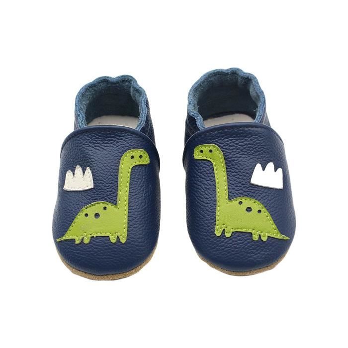 Pantufas de couro macio para bebê - INSFITY - Primeiros passos do bebê - Azul marinho