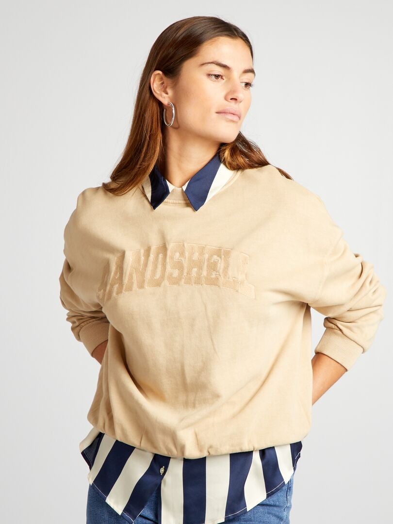 Sweatshirt van vervaagde fleecestof - BEIGE