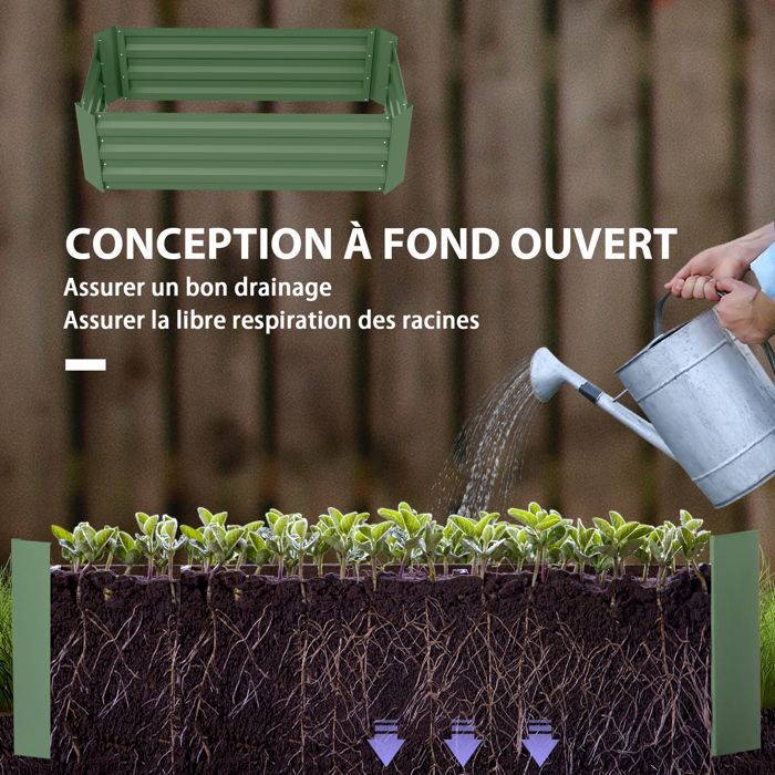 Carré potager - Outsunny - lot de 2 de jardin tôle d'acier ondulée fruits herbes - acier - 100x50x30cm - vert