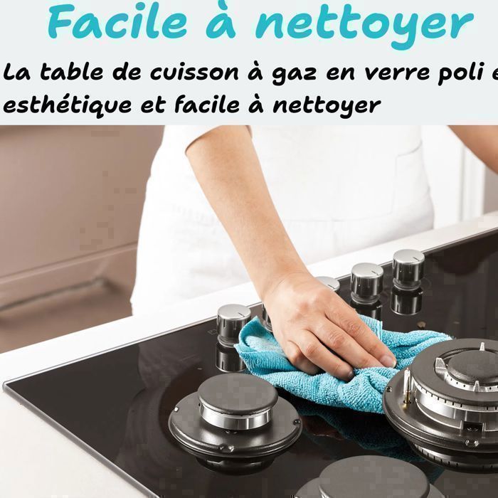 Plaque de cuisson gaz-L70 cm table de cuisson à gaz-10400 W-5 feux-Verre trempé-Sécurité thermocouple-plaque gaz