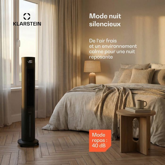 Ventilador enfriador de aire - Klarstein Polar - 300 m³/h - 5 L - 30 m² - 3 modos - 75 W - Control remoto - Aplicación