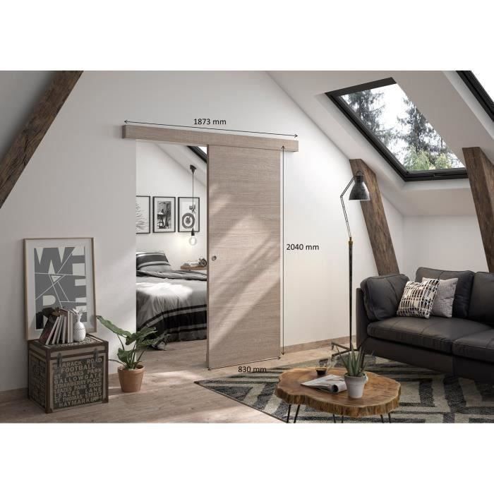 OPTIMUM - Kit de puerta corredera Verona + riel + embellecedor - 204 x 83 x 4 cm (alto x ancho x profundidad) - Roble topo