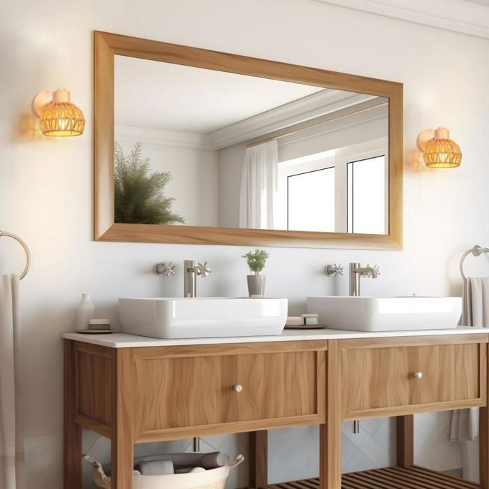 IDEGU Juego de 2 apliques de pared industriales retro para interiores, lámparas de pared ajustables de 15 cm en madera y ratán.