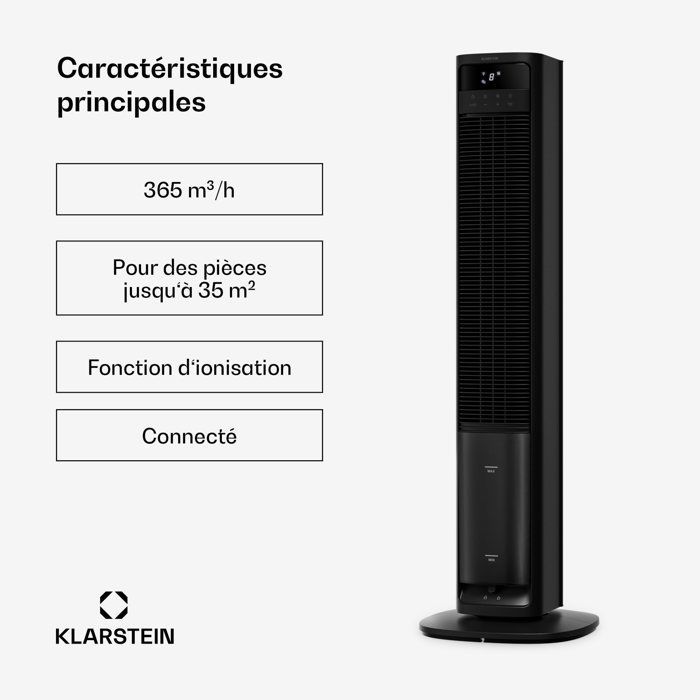Ventilador inteligente Klarstein Mistral - 365 m³/h - 35 m² - 4 L - 3 modos - 36 W - Negro