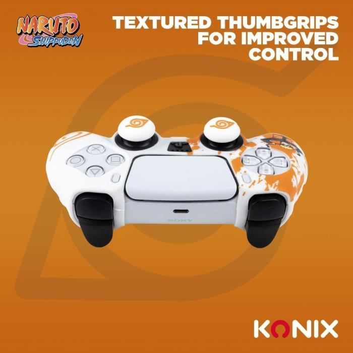 Capa protetora - KONIX - Para controle DualSense do PS5 - Silicone - Apoio para o polegar - Design de Konoha e Naruto - Branca