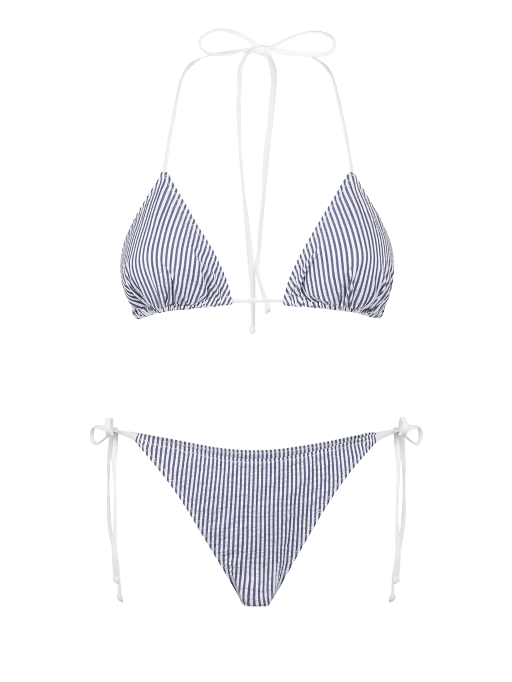 Triangelbikini voor dames van seersucker met streepjesprint