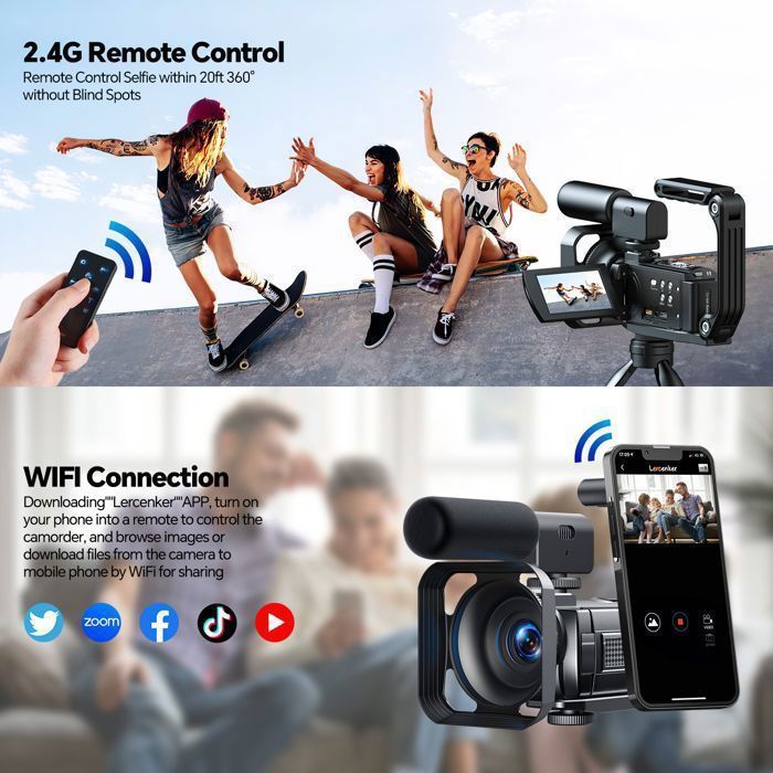 Videocámara JEEMAK 5K, cámara de video digital de 56 MP, videocámara para vlogging, pantalla táctil de 3