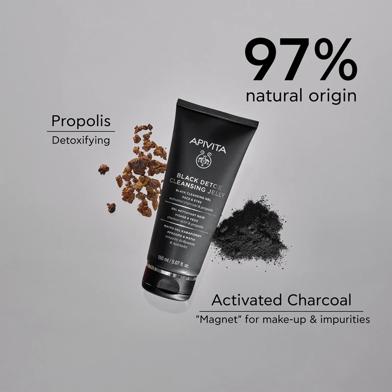 Apivita Cleansing Black Detox Cleansing Gel attīrošs gels ar ogli sejai un acu zonai