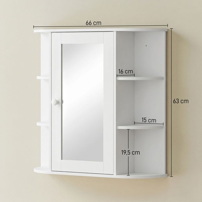Armoire murale avec miroir salle de bain - HOMCOM - rangement toilettes 1 porte étagères  latérales - MDF - blanc