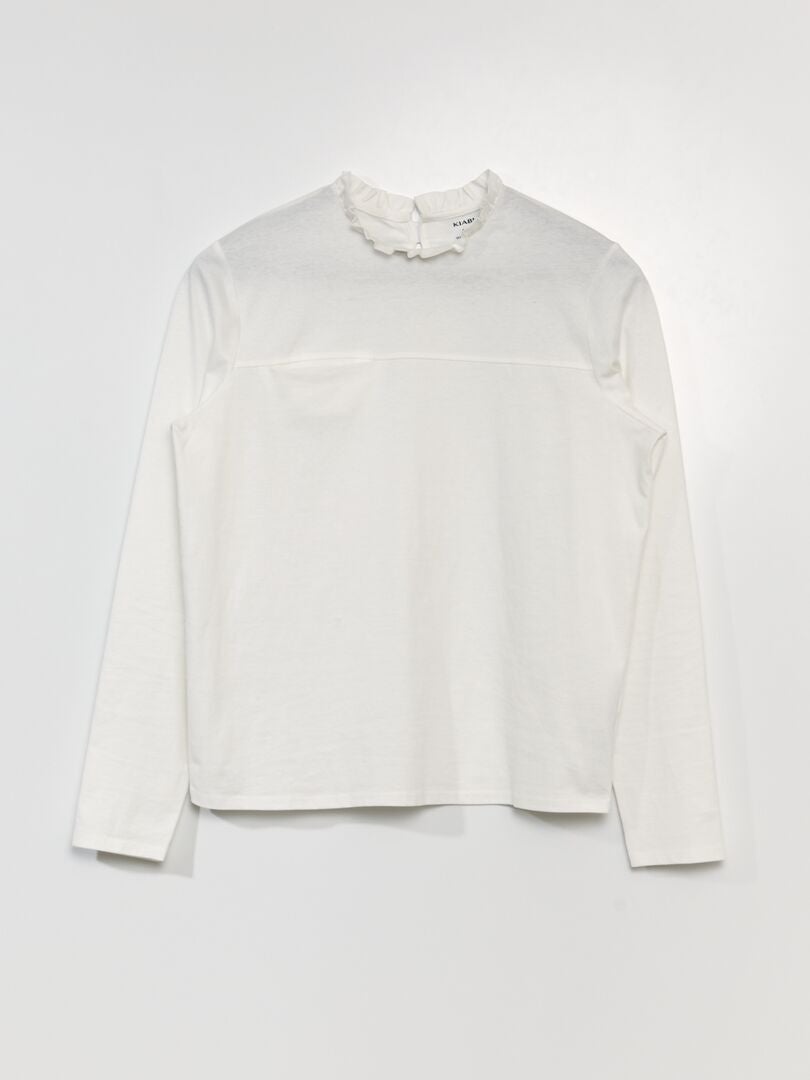 T-shirt met rucheskraag - So Easy - Wit