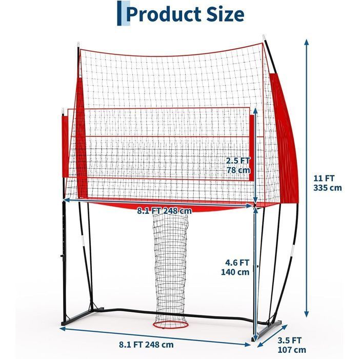 Draagbaar volleybalnet 248x107x335 cm - Verstelbare hoogte 1,9–2,4 m, frame van staal/glasvezel met draagtas