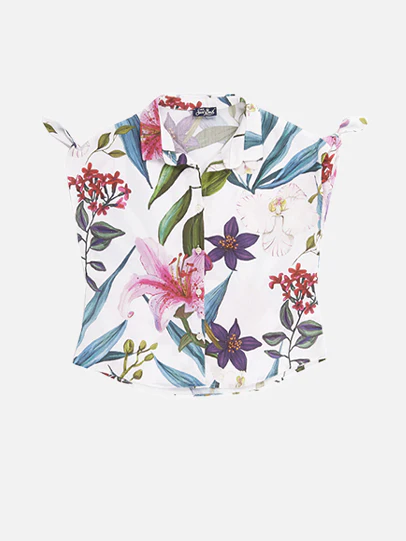 Overhemdjurk voor meisjes met maxi-rok en tropische bloemenprint