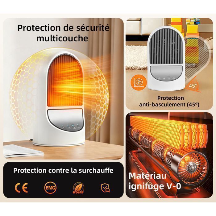 Urbiola-Chauffage d'appoint EcoSec-1200W, radiateur soufflant, radiateur, protection anti-basculement, silence.