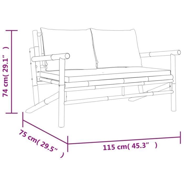 vidaXL Banc de jardin avec coussins blanc crème bambou 363460