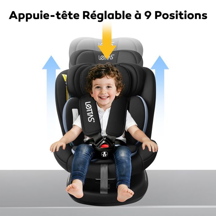 Silla de coche LETTAS i-Size giratoria 360° con Isofix, grupo 0+1/2/3, desde el nacimiento hasta los 12 años (0-36 kg), 40-150 cm, ECE R129