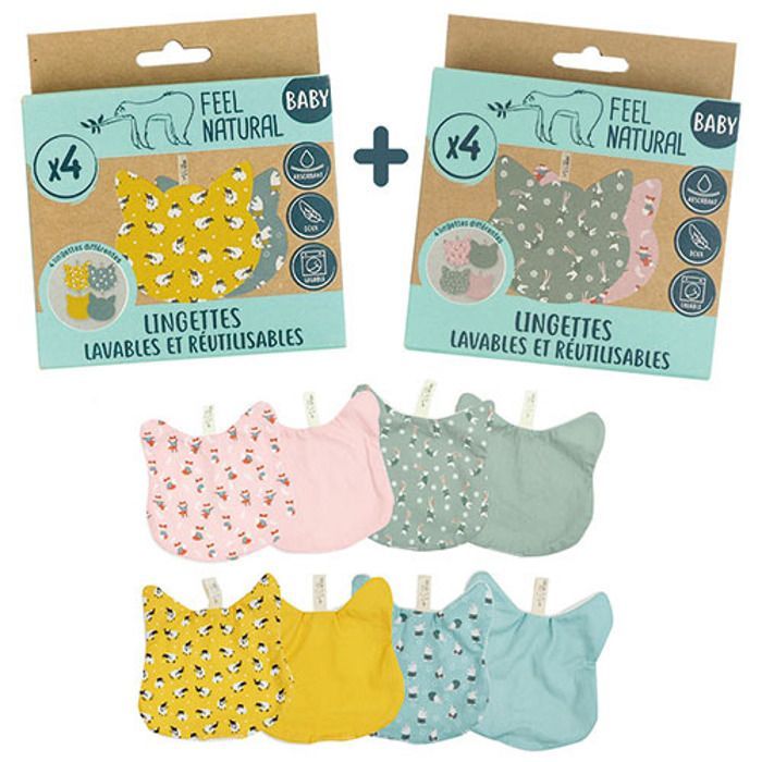 PAQUETE DE 2 LOTES DE 4 TOALLITAS PARA GATOS - Feel Natural Baby