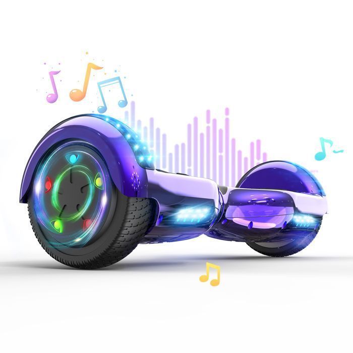 Hoverboard 6.5 Pouces avec Bluetooth et LED - RCB - Cadeau Parfait pour les Enfants Violet Chromé