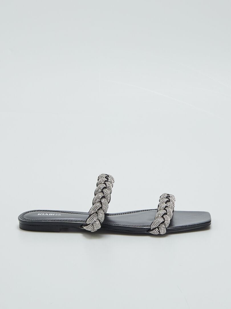 Sandálias baixas com strass - PRETO