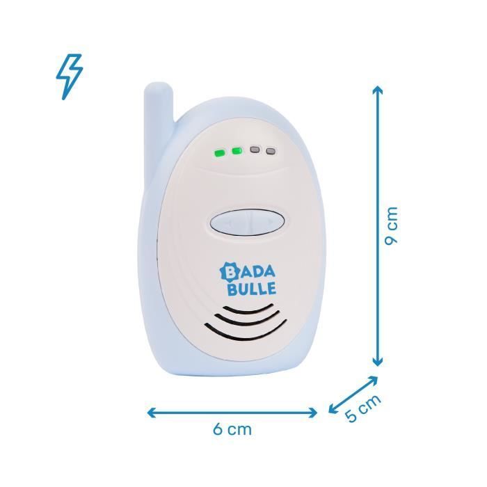 Badabulle Audio Baby Monitor - Easy to use - 300m range - Compact baby monitor - Audible and visual alarm