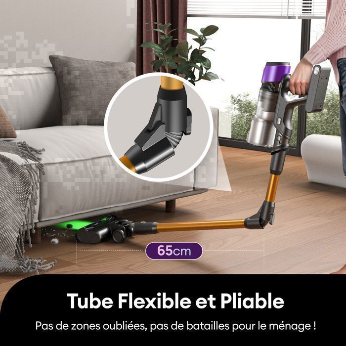 Aspirateur Balai sans Fil - ULTENIC - U20 - 80kPa - 60min Autonomie - Batterie Amovible- Tube Pliable- Technologie Greeneye