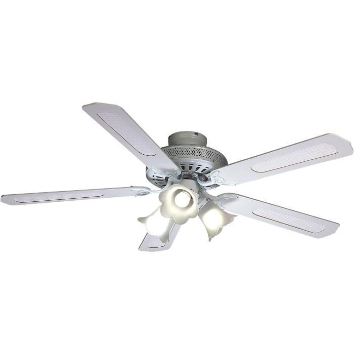 Ventilador de techo reversible FARELEK BALEARES - Ø 132 cm, 5 aspas blancas / aspas de caña blanca + luz