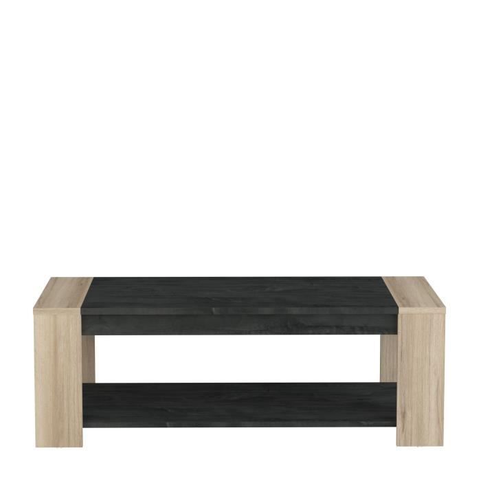 Conjunto de salón SHEFFIELD compuesto por: mesa de centro con doble estante superior e inferior + mueble para TV con 2 cajones - DEMEYERE