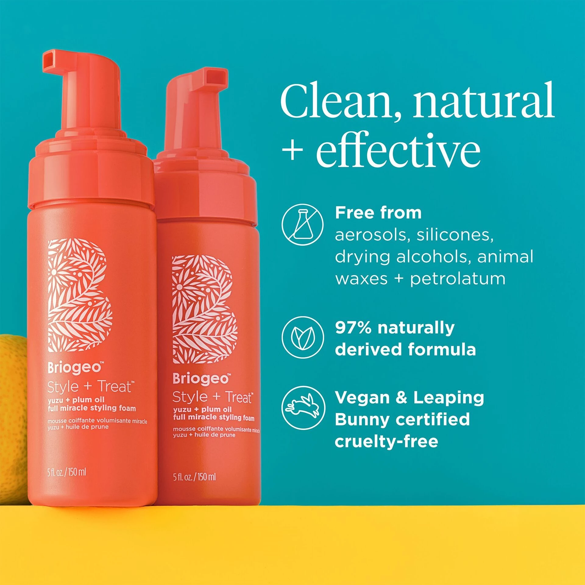 Spumă de coafat Full Miracle cu ulei de Yuzu și prune Style + Treat 150 ml - Briogeo