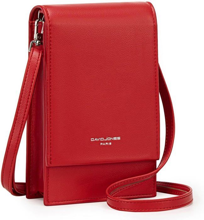 David Jones - Bolsa Transversal Feminina para Celular - Mini Bolsa de Mão, Bolsa de Ombro Pequena, Couro Sintético PU - Vermelha